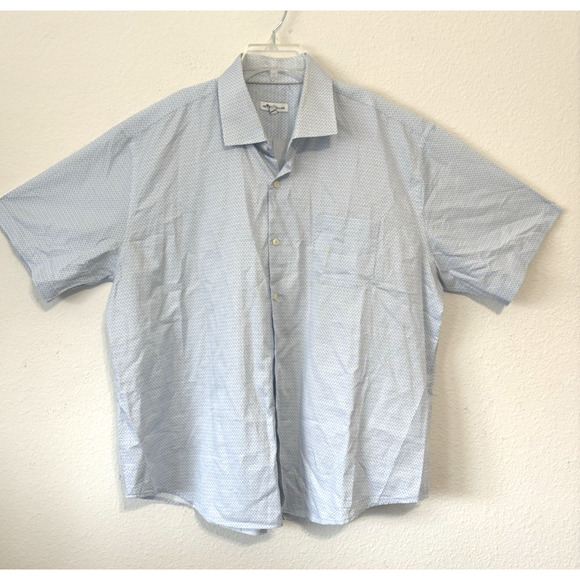 Peter Millar Shirt XXL Mens Blue White Cotton Short Sleeve‎ Button Up Shirt - Picture 1 of 6